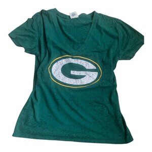 PINK Victoria Secret    Green Bay Packers    V Neck T Shirt   Rhinestone  -LARGE